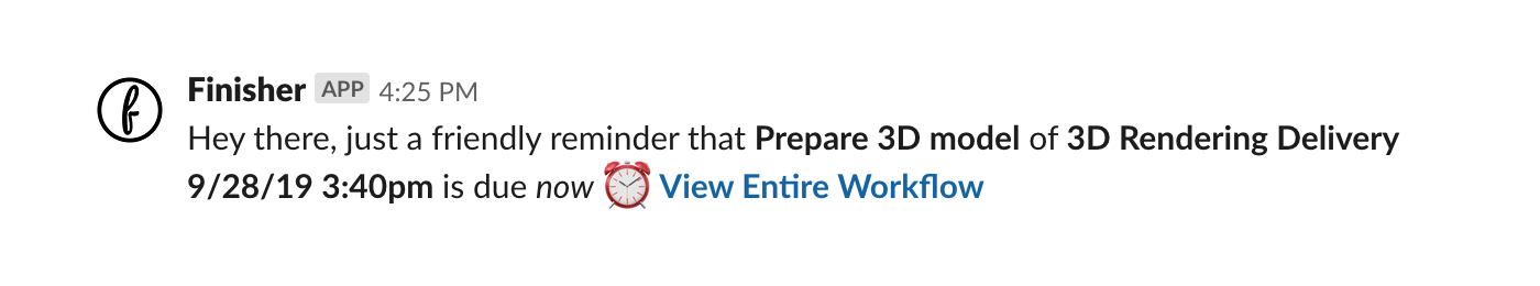 Slack notification saying the task is due now